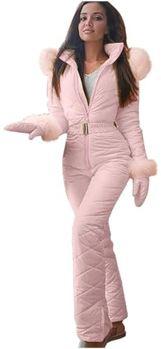 Combinaison de Ski pour Femme Une Pièce Combinaison de Neige Chaude Combinaison de Ski Hiver Imperméable Jumpsuit Veste de Snowboard Longue Combinaison de Ski pour Sports Neige en Plein Air