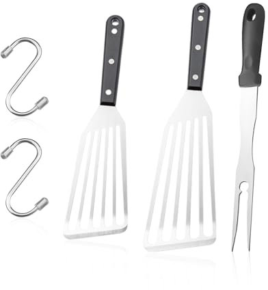 2 spatole, 2 ganci, 1 forchetta, spatola in metallo, spatola per filetti di pesce, spatola, spatola per uova