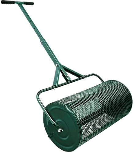 Esparcidor de abono de 27, esparcidor de turba con Mango en Forma de T, Cierres Laterales y Malla metálica Duradera, para esparcidor de abono de césped de jardín rodante