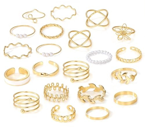 21Pcs Vintage Gold Knuckle Ring Set for Women, Stackable Joint Finger Rings Knuckle Joint Thumb Rings Heart Pearl Open Rings Set for Women Teen Girls (Golden 2)
