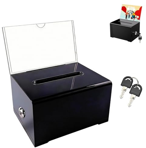 Scatola di Donazione Acrilica Bloccabile, Scatolas per Donazionis, Scatola per Donazioni in Plastica, Scatolas dei Suggerimenti, con Chiave Nera, per Donazioni, Schede, Biglietti da Visita, Nero