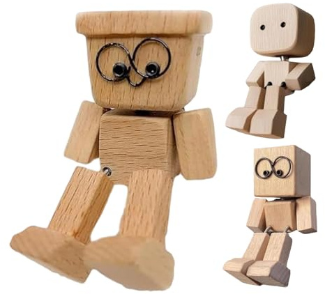 Lot de 3 figurines en bois, en forme de secoueur en bois, décoration amusante, pieds mobiles en bois, figurines d'action en forme de secoueur, décoration de tableau de bord, figurines pour table