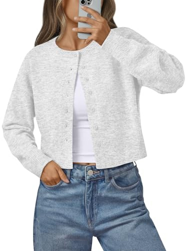 LILLUSORY Womens Cropped Cardigan Sweaters Lightweight Crop Knit Y2k Outfits Fashion Button Up Clothes Grey M