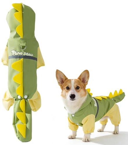 FHRYNA 1 Pezzo Impermeabile Completo per Cani con Stivali Integrati, con Cappuccio Trasparente e Copertura Coda, Taglia L (per 8-12 kg)