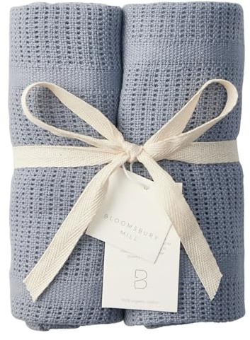 Bloomsbury Mill - Cellular Blankets Baby - 100% Organic Cotton - 2 Pack - Mist Blue - Newborn Essentials - Soft Breathable Baby Blankets for Pram, Cot, Moses Basket - 75x95cm