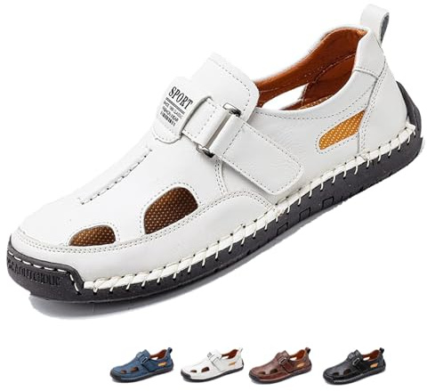 Sandalias de cuero con puntera cerrada para hombre, sandalias de pescador de verano para hombre, antideslizantes, transpirables, huecas, atléticas, para exteriores