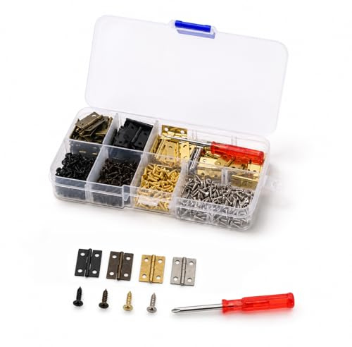 113 Pcs Bisagras Pequeñas, Mini Bisagras Metálicas Plegables | para Madera, cajas de madera, joyeros, armarios, Incluye tornillos y destornillador