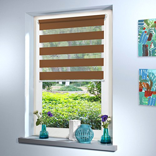 Doppelrollo nach Maß, Maßanfertigung Klemmfix nach Maß zum Klemmen ohne Bohren klemm Duo Rollo Rollo nach Maß, für Fenster und Türen, Klemmfix ohne Bohren (180cm Höhe x 80cm Breite/Braun)