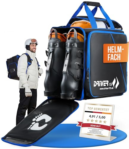 Driver13 ® Sac à Dos pour Chaussures de Ski avec Compartiment pour Casque + Sac pour Chaussures de Ski avec Compartiment pour Casque pour Hard + Snowboard Boot + inliner + bootbag Bag Noir-Bleu