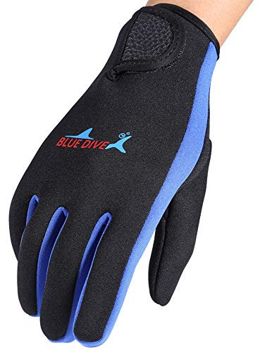 Tauchhandschuhe, 1Pair 3Colors Fünf-Finger-Neoprenhandschuhe zum Tauchen, Schnorcheln, Kajakfahren, Surfen und für alle Wasseraktivitäten(L-Dunkelblau)