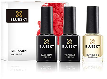 Bluesky Gel Nail Polish Set, Top Coat and Base Coat with Cuticle Oil. 3 x 5ml. Top and Base (Requires curing under UV/LED Lamp)