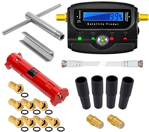 Set di installazione HB-Digital SAT Satfinder con display digitale + spelafili + ausilio per svitare + chiave di montaggio + 8X connettore F dorato + 2X connettore + 4X gommino