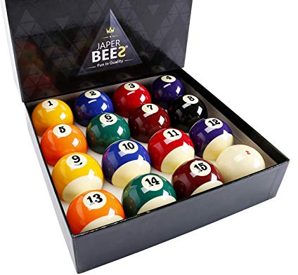 JAPER BEES Billiard Ball/Pool Ball Set Complete 16balls 2-1/4 Regulation Size&Weight Resin Ball (Deluxe Superior)