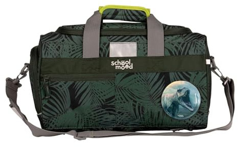 School-Mood Sporttasche für die Grundschule - Geräumig, mit Nassfach, Reißverschluss, abnehmbarem Schultergurt & reflektierenden Flächen, Trainingstasche & Freizeittasche (Daniel Dinosaurier)