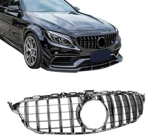 Modifycar Mittelgrill Schwarz für Mercedes C-Klasse (W205/S205/C205) 2014-2018 mit Kamera - Kühlergrill Frontstoßstange aus ABS Kunststoff - Auto Teil