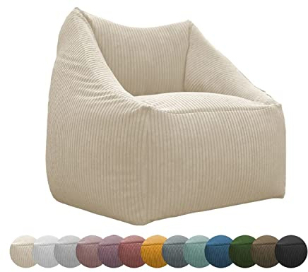 chilly pilley Poltrona Con Schienale E Braccioli Riempita Di Palline Di Polistirolo Espanso Comoda Poltrona Per Adulti E Bambini Ampia Scelta Di Colori E Tessuti (Crema)