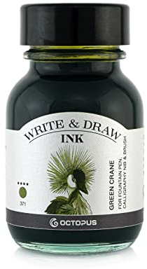 Octopus Write and Draw Ink 371 - Green Crane, Waterproof Calligraphy Ink for Fountain Pen, Green, 50 ml