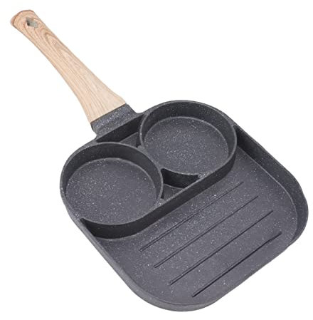Sartén antiadherente para tortillas, sartén para huevos con 3 agujeros, sartén de inducción, Con Mango De Madera Resistente Al Calor, Para Cocinas De Gas Y De Inducción