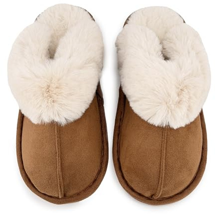 JOMIX Zapatillas de Estar por Casa Mujer Invierno Peluche | Corte de tela suave con cuello de peluche, suela TPR antideslizante, ideales para el hogar en invierno