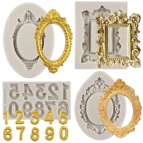 MYPRACS Lot de 4 moules en silicone pour cadres photo en forme de chiffres - Pour décoration de gâteaux, cupcakes, bonbons, pâte à sucre