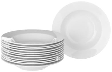 LOLAhome Juego de 12 platos hondos redondos blancos de porcelana de 21 cm. Configura tu vajilla completa moderna para 12 personas a tu gusto