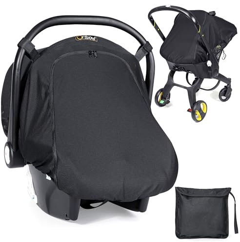 Orzbow Atmungsaktiv Sonnenschutz Babyschale UV Schutz 50+,Universal Sonnensegel Babyschale mit Seitliche Luftlöcher und Sichtfenster,Blockiert 99% UV,passend für Maxi-Cosi, Cybex, Joie usw. (Schwarz)