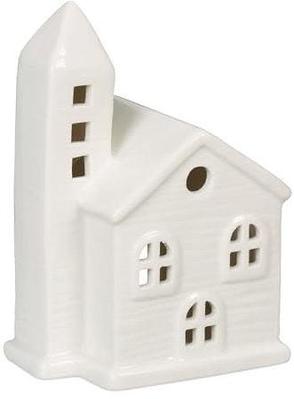 Relaxdays Casetta Portacandele in Ceramica, Casa Luminosa Porta-Tealight, per 1 Candelina, HLP: 13,5 x 10 x 7 cm, Bianco