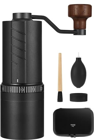 Vevok Chef O20 Manual Coffee Grinder - 20 levels External Adjustment, 35g Capacity with Travel Case and Cleaning Gear, Consistent Grind Ti-Plated Stainless Steel Conical Burr Hand Coffee Grinder