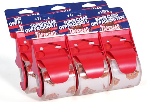 TAPEBEAR Geräuschlos Paketklebeband mit Abroller, Hohe Transparenz Verpackungsband 20m x 48mm Paketbandabroller von Versandschachteln, 6er Pack
