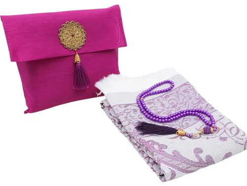 Prienmuslimsk bönmatta med Tasbih-pärlor och bärbar väska, gåva för kvinnor och män, mubarak-islamisk låda, mjuk matta gåvoset, turkisk matta för Ramadan, Eid, Hajj, resor