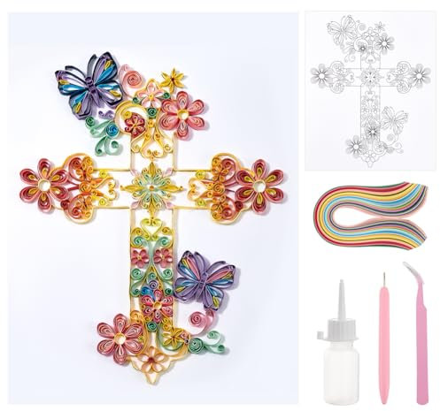 PH PandaHall Papier-Quilling-Bausatz Cross Quilling Werkzeug Lieferant Schmetterling Papier Quilling Template Board DIY Set Quilling Patterns für Anfänger Erwachsene 24.5x21cm