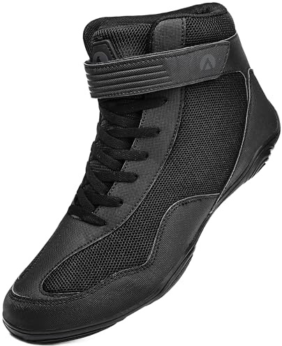 DimaiGlobal Men's Wrestling Shoe Fitness Sneaker Boxing Shoes Zero Drop Sole High Top Fighting Shoes Taekwondo Karate Martial Arts Training Shoes, All Black, 12.5
