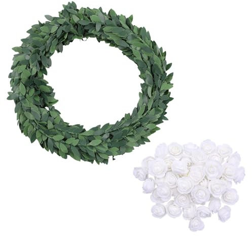 1 Fascio Di Rattan Filo Verde, 50 Rose, Viti Artificiali, Foglie Artificiali, Corona Di Edera Artificiale, Corona Verde, Corona Di Ulivo