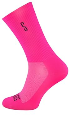 SUPPORT LineS Chaussettes de cyclisme côtelées respirantes et élastiques pour randonnée, marche, escalade, vélo, équitation, cycliste, Rose fluorescent, 8-9