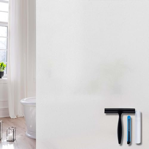 Volcanics Fensterfolie Blickdicht 44.5x200cm mit Montagewerkzeug, Milchglasfolie Selbsthaftend Statisch Ohne Klebstoff, Anti-UV Sichtschutzfolie für Zuhause Büro Badezimmer Küche