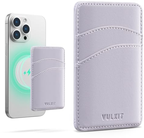 VULKIT Magnetisk korthållare för mobiltelefon Tunn plånbok för kvinnor Läder RFID-skyddad kreditkortsfodral för mobiltelefon (Lila)