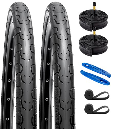 YUNSCM 700C Vélo pneus 700x35C 37-622 and 700C Vélo Chambre à air Schrader Valve with Compatible with 700 X35C 700x36C 700x37C 28x1 5/8x1 3/8 Vélo pneus and Chambre à air-2-PCS (Y-1283)