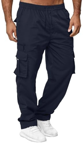 CTU Mens Cargo Trousers Elasticated Waist Pants Work Straight Fit Jogger Outdoor Pants Utility Pockets Navy XXL