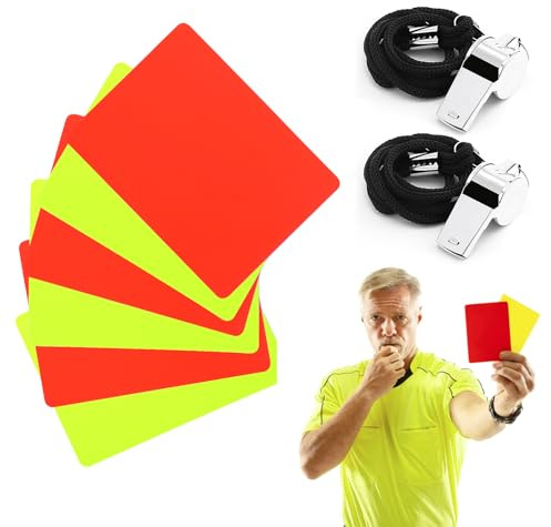6 Piezas Tarjetas Rojas y Amarillas Resistentes PVC con Silbato y Cuerda, Tarjetas disciplinarias Amarillas y Rojas, Herramientas árbitro y Tarjetas Expulsión, para fútbol