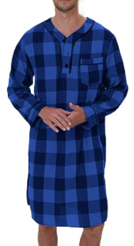 Viunychn Pijamas Hombre Transpirable Camisa De Noche Camisón Enterizo Suave Camison Camisetas De Pijama Dormir Largo Batines Ropa De Dormir Algodón Invierno Manga Larga Manga Corta