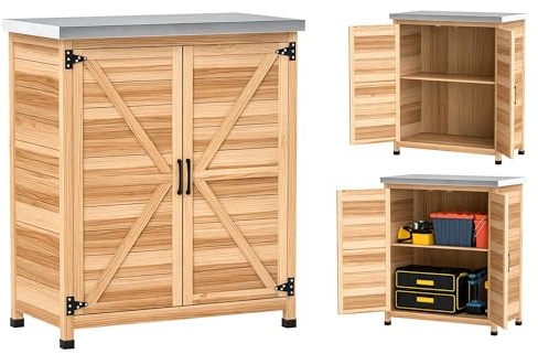 Outsunny Gartenschrank mit Pflanztisch Holz 79 x 43 x 92cm Naturholz