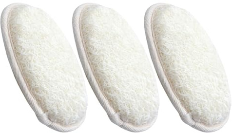 HOODANCOS Set da 3 Spugne Esfolianti Corpo in Luffa Naturale Beige 10x14,5 Cm Corda per Doccia e Bagno, Tampone Esfoliante Spa per Rimozione Pelle Morta e Massaggio Delicato