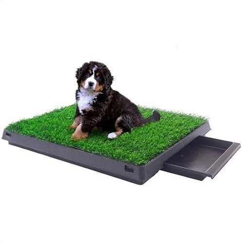 Toilettes pour chien Gazon artificiel avec bac - Toilettes pour animaux d'intérieur - Bac de récupération amovible - Chiot Training Pets - Extérieur/balcon/jardin/toilettes intérieures - 50 x 64 cm