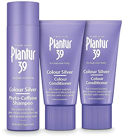 Plantur 39 Purple Shampoo and Conditioner Set | Enhanced Silver Sheen for Bleached and Grey Hair | Prevents and Reduces Hair Loss and Supports Hair Growth | 1x Shampoo 250ml | 2x Conditioner 150ml
