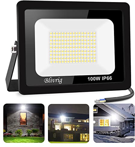 Blivrig Foco LED Exterior 100W Blanco Frio 6000K, 10000LM Focos LED, Lampara Pared Techo, Luz Foco IP66 Impermeable, para Garaje, Patio, Terraza, Jardín