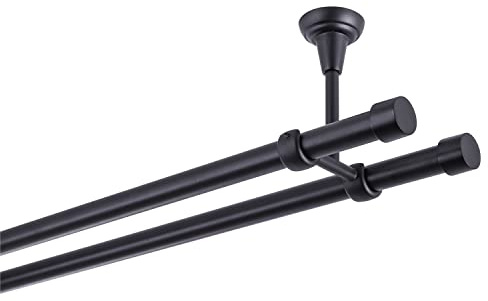 Barra de cortina negra 540 cm 2 barriles 19 mm fijación al techo metal tapa de la pieza final