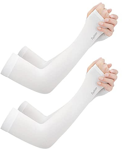 Swygoo Braccio Maniche a Compressione, Manicotti di Protezione Solare Anti-UV UPF 50+ Unisex, Copribraccia Cool per Calcio, Golf, Pallavolo, Ciclismo e Pallacanestro (Bianco (2 paia))