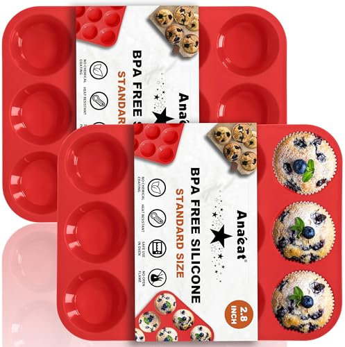Anaeat Silicone Muffin Pan Set- Regular 12 Cups Cupcake Tray, Non-Stick Silicone Baking Molds for Making Muffin Cakes, Cupcake, Chocolate, Bread, Tart and Desserts, Just Pop Out (2 Pack)