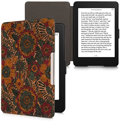 kwmobile Hülle kompatibel mit Amazon Kindle Paperwhite - Kork eReader Schutzhülle Cover Case (für Modelle bis 2017) - Sommerblumen Orange Grün Rot