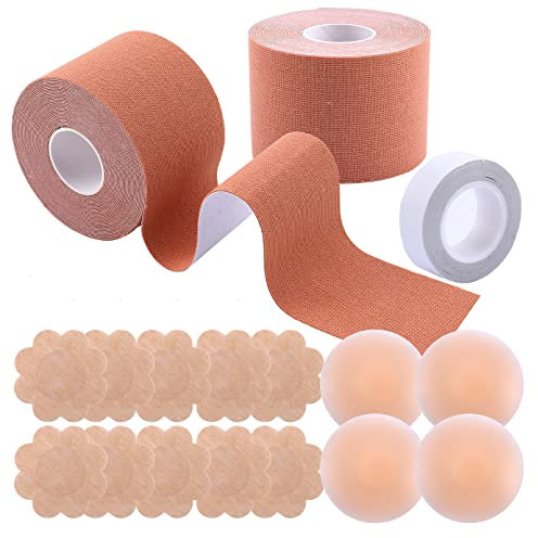JEFFOUOO Klebe BH Push Up Große Boob Tape,2 Rollen Trägerlos Unsichtbarer Rückenfreier BH Klebeband Brust Tape mit 2 Paar Klebe BH Silikon 5 Paar Brustaufkleber BH,Brüste Lift up Body Tape